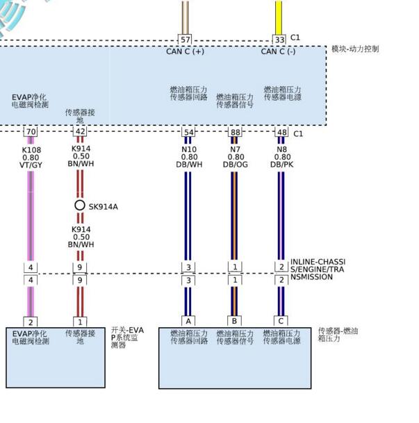 2017年道奇公羊RAM1500 5.7发动机燃油低压传感器电路图.