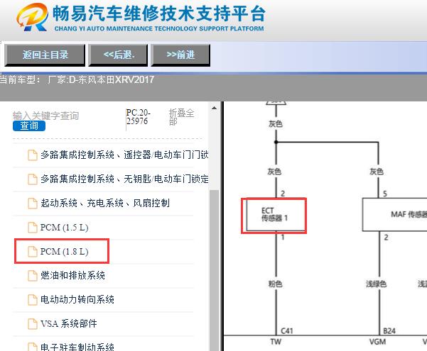 2017年本田XRV 发动机冷却液温度传感器电路图