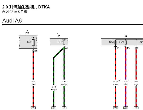2023年奥迪A6 DTK发动机电路图和针脚图