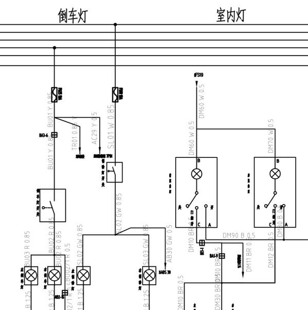 2021年长安汽车跨越王X3倒车灯保险电路图