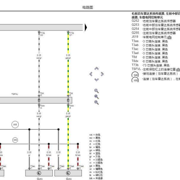 2023年奥迪A4 前雷达电路图