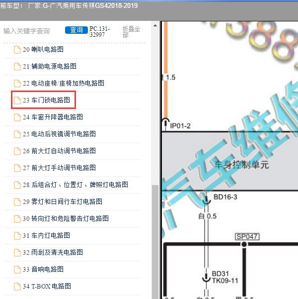 2018-2019年广汽乘用车-传祺GS4 车身电路图