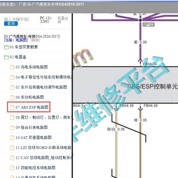 2016-2017年广汽乘用车-传祺GS4 ABS电路图