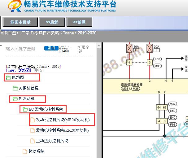 2019-2020年日产天籁启停电路图资料