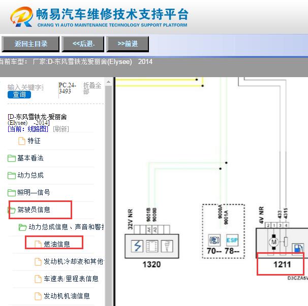 2014年雪铁龙爱丽舍供油系统电路图