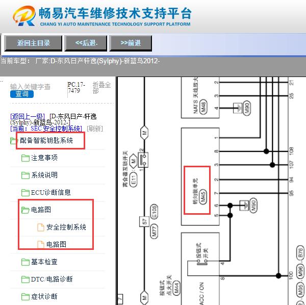 2012年日产轩逸转向柱锁电路图