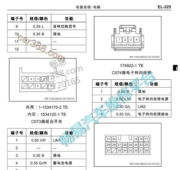 2020年福田拓陆者BCM针脚电路图和转向柱针脚资料