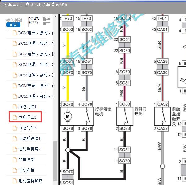 2016年吉利博越后尾箱电路图