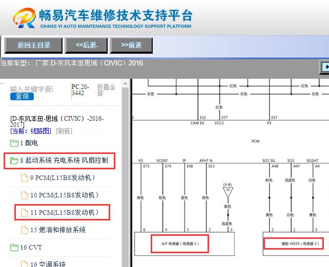 2016年本田思域发动机氧传感器电路图