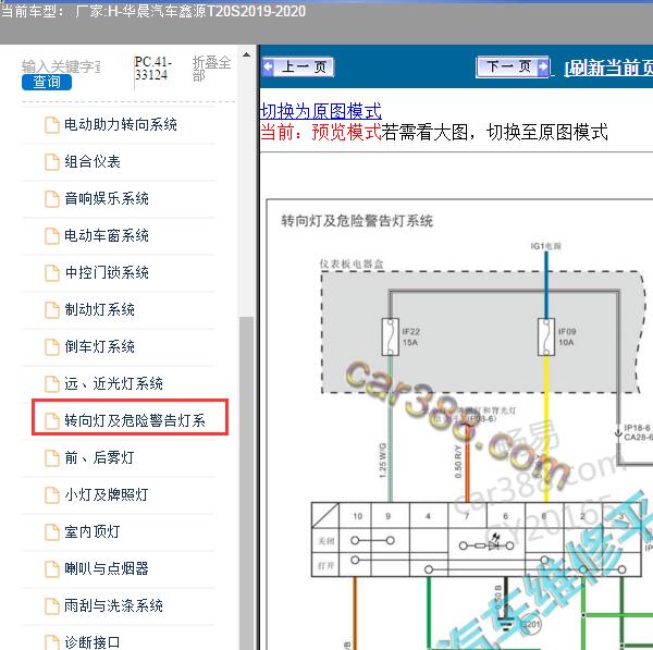 2019-2020年华晨汽车-鑫源T20S 转向灯电路图