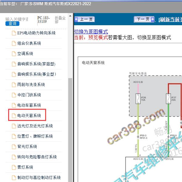 2021-2022年SWM 斯威汽车-斯威X2 天窗电路图