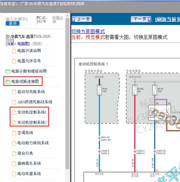 2019-2020年华晨汽车-鑫源T32S 发动机电路图
