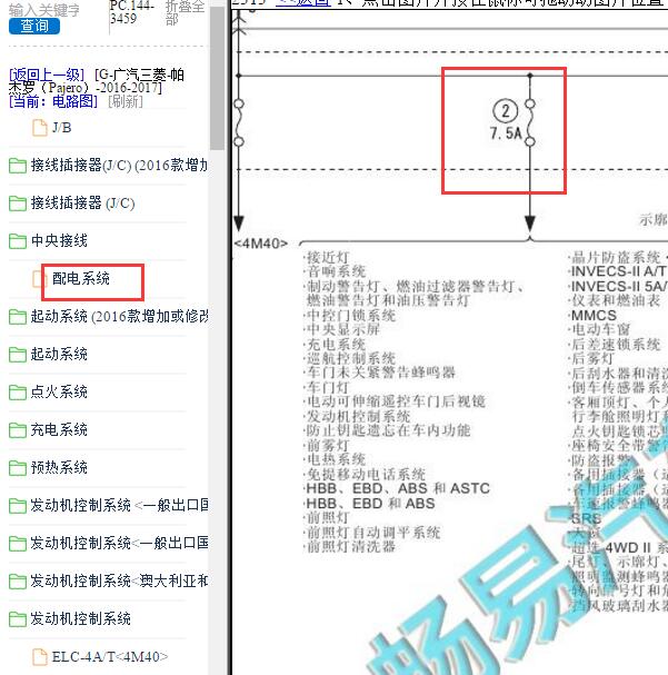 2016-2017年三菱帕杰罗2号保险供电说明
