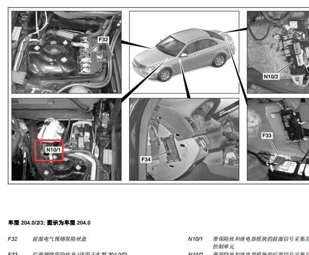 2011年奔驰GLK300 信号采集控制单元N10/1模块位置
