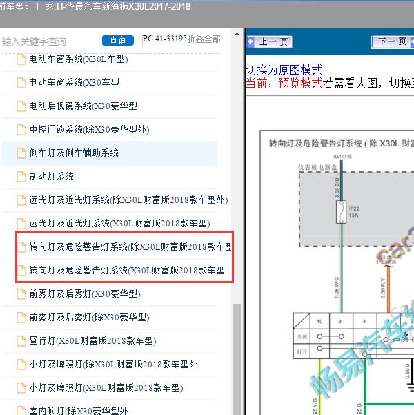 2017-2018年华晨汽车-新海狮X30L 应急灯和转向灯电路图