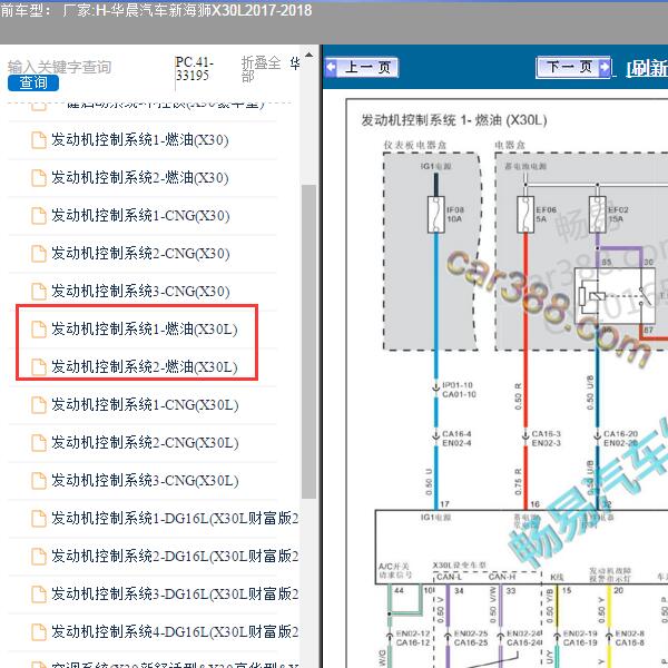 2017-2018年华晨汽车-新海狮X30L 发动机电路图