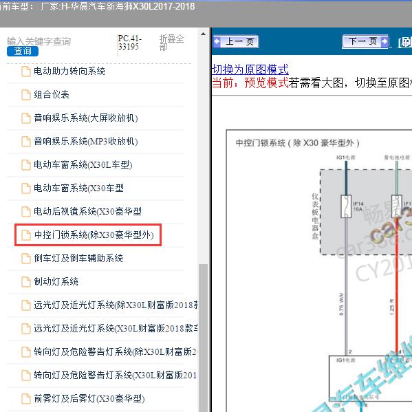 2017-2018年华晨汽车-新海狮X30L 中控锁电路图