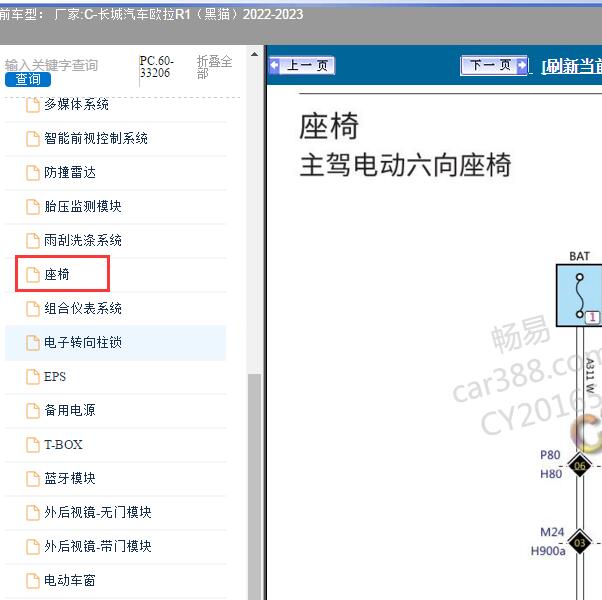 2022-2023年长城汽车-欧拉R1（黑猫）座椅电路图