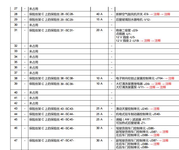 2012年大众途观保险丝说明资料