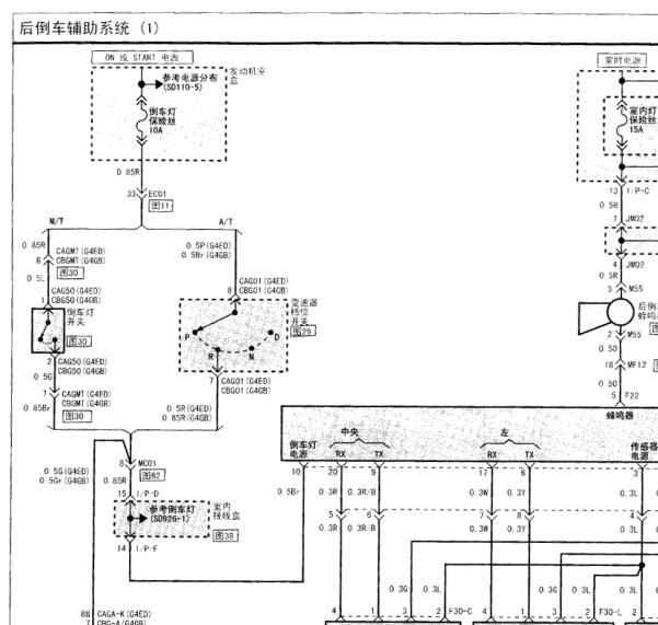 2006年现代伊兰特倒车雷达电路图