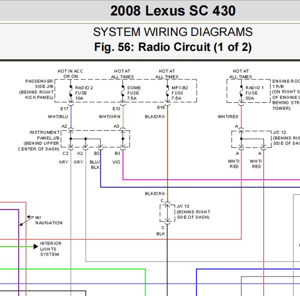 2008年雷克萨斯SC430音响电路图