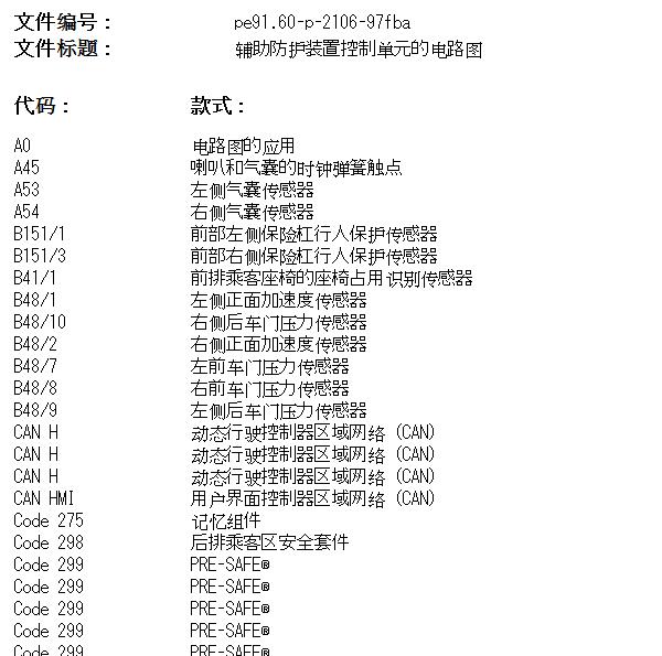 2017年奔驰GLC260安全气囊电路图