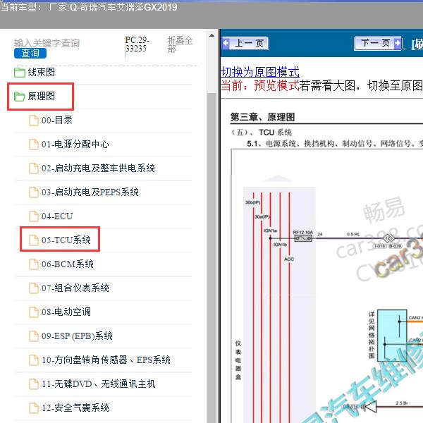 2019年奇瑞汽车-艾瑞泽GX 变速箱电路图