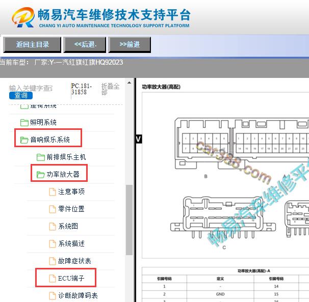 2023年红旗HQ9音响功放针脚资料