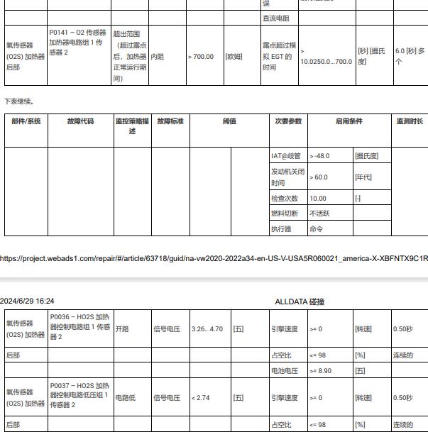 2022年大众帕萨特P0141故障码资料
