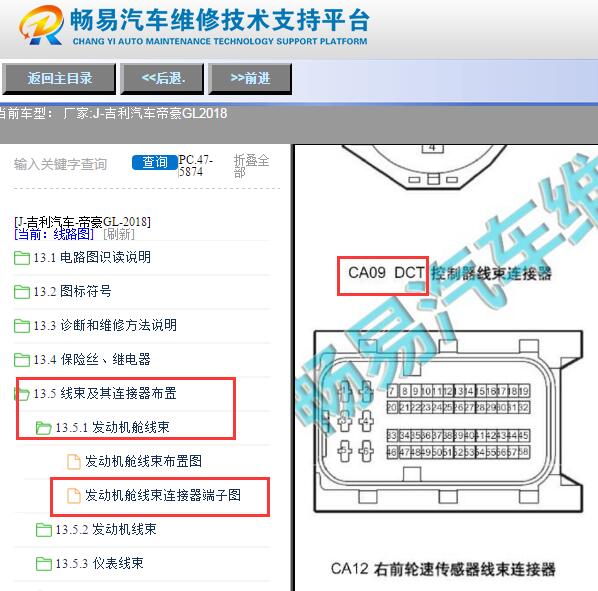 2018年吉利帝豪GL变速箱针脚图