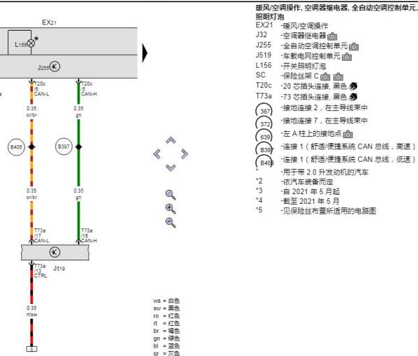 2019年大众帕萨特空调电路图