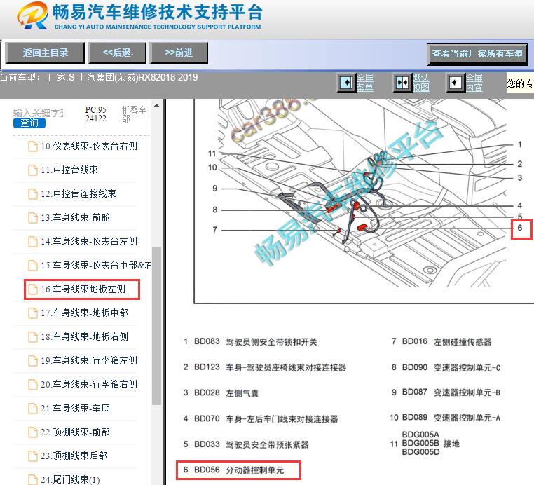 2018-2019年荣威RX8四驱电脑位置资料