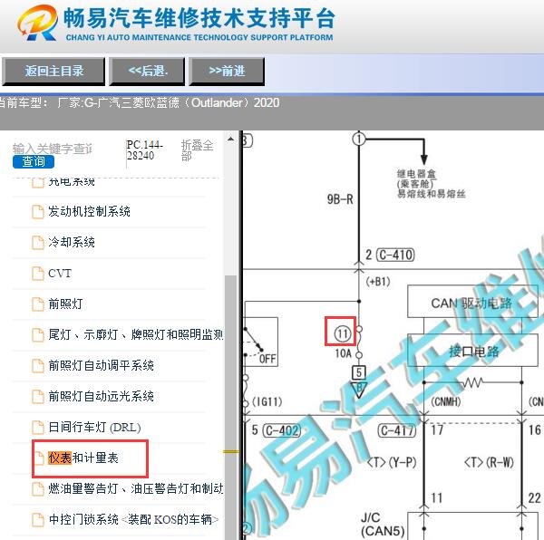 2020年三菱欧蓝德仪表电路图