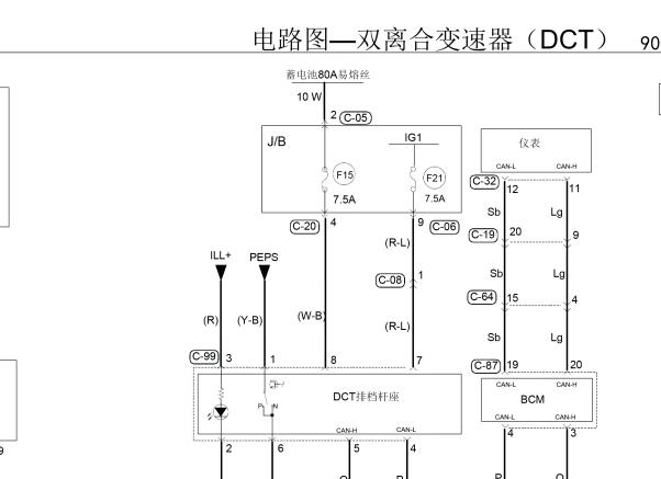 2018年东南DX7 Prime 换挡杆控制系统电路图和网络通讯图