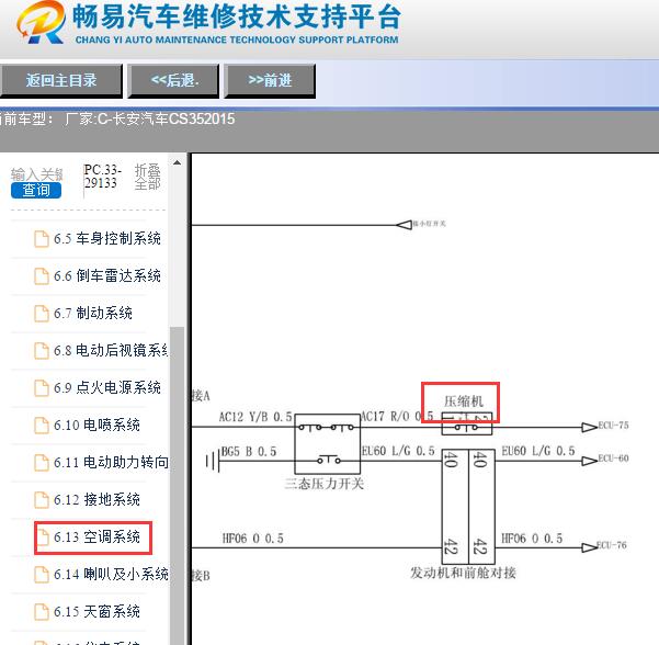 2015年长安CS35空调压缩机电路图