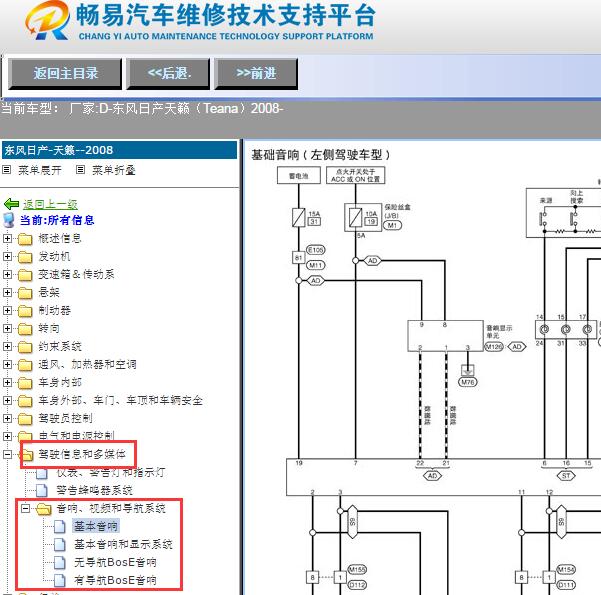 2008年日产天籁娱乐音响系统电路图
