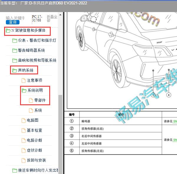 2022年东风启辰D60 EV倒车雷达电脑位置