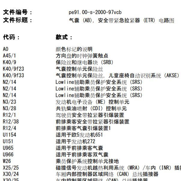 2011年奔驰唯雅诺气囊电路图