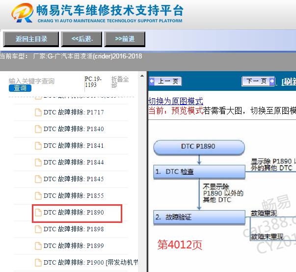 2016-2018年本田凌派P1890故障码诊断资料
