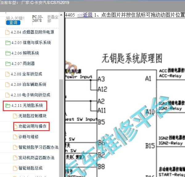 2019年长安CS75无钥匙模块电路图和针脚资料