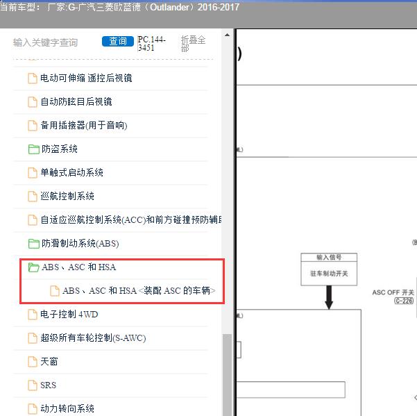 2017年广汽三菱-欧蓝德 电子驻车制动器电路图
