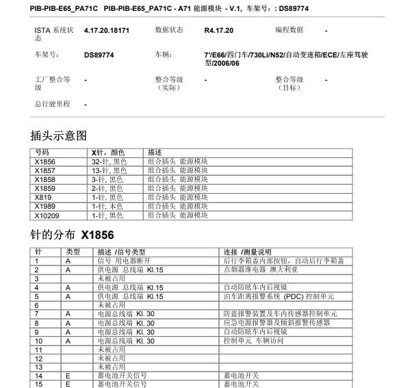 2006年宝马730Li脚步空间针脚定义