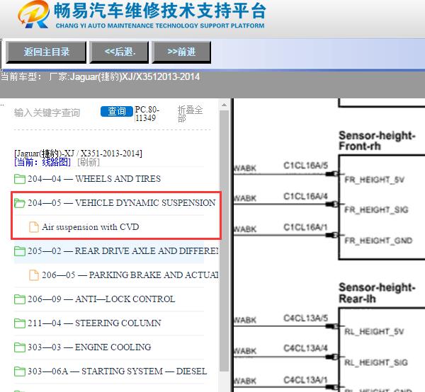 2013年捷豹XJ悬挂系统高度传感器电路图