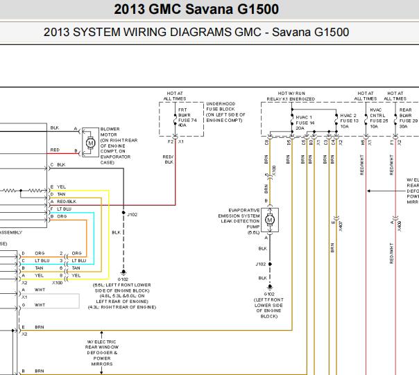 2013年GMC SAVANA灯光和空调电路图