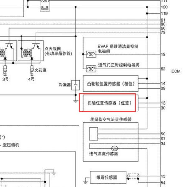 2006年日产天籁曲轴位置传感器电路图