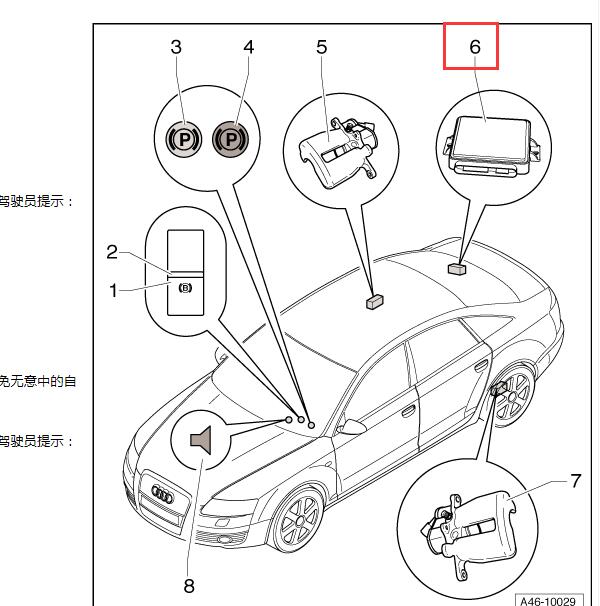 2006年奥迪A6L电子手刹模块位置