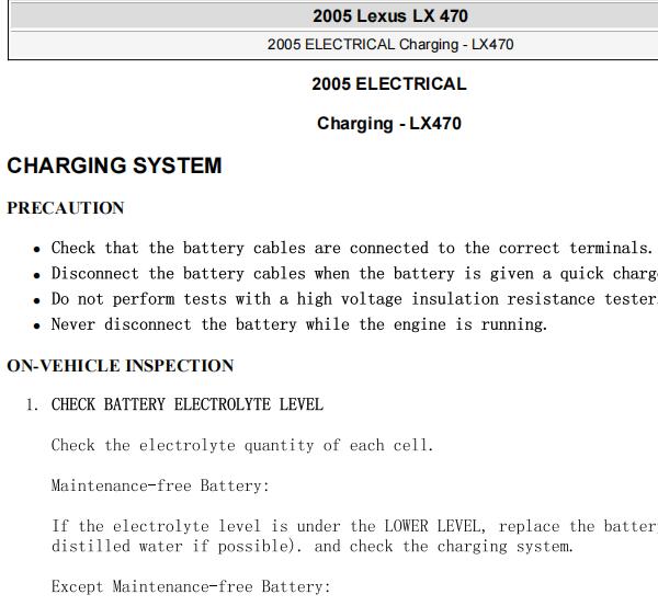 2005年雷克萨斯LX470发电机维修手册
