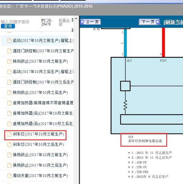 2015年一汽丰田-普拉多 刹车灯继电器电路图