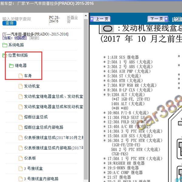 2015年一汽丰田-普拉多 继电器位置
