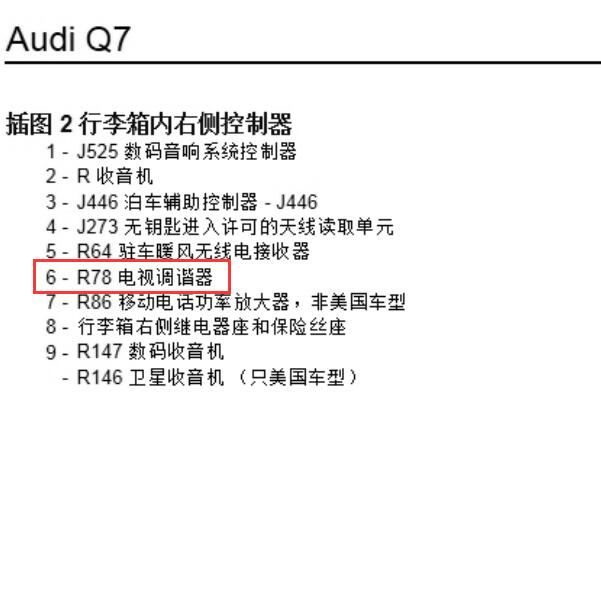 2008年奥迪Q7 R78调谐器位置